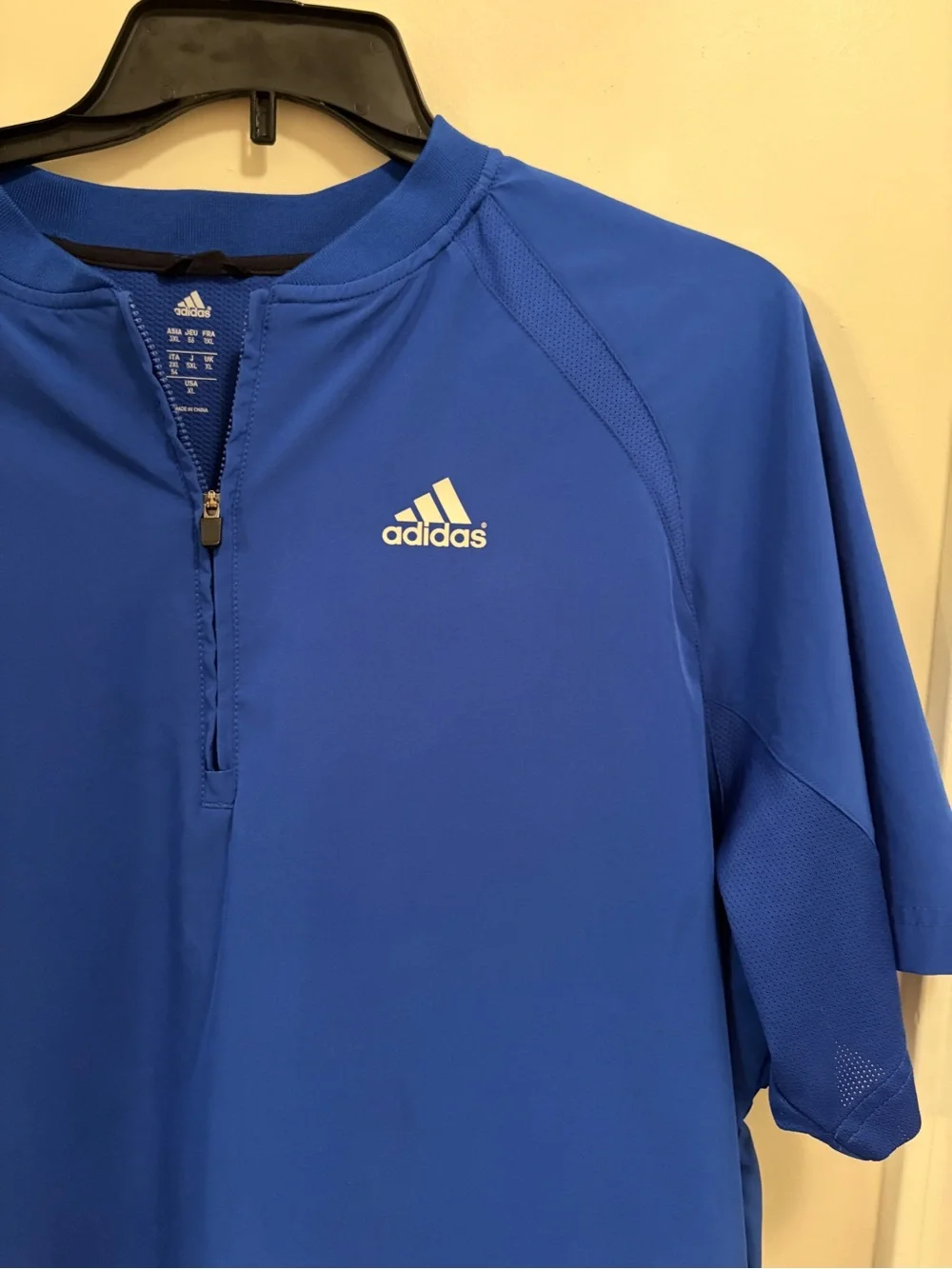 adidas Men's Bright Blue Short Sleeve Half-Zip Performance Windbreaker